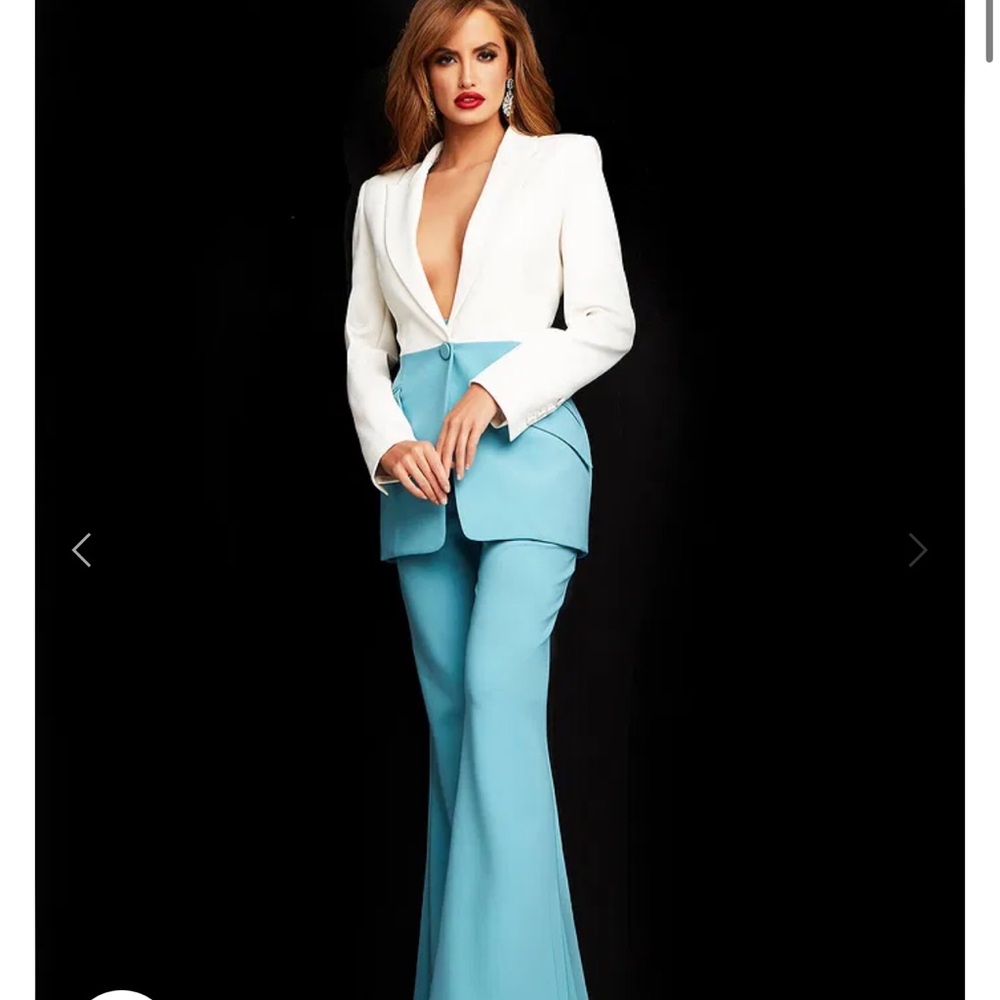 Jovani Elegant White and Blue Women's Jumpsuit